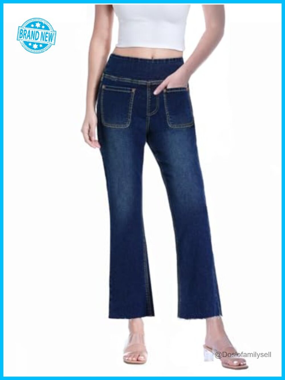 Women's Cropped Pull On Jeans High Waisted Stretchy Flared Boot Cut